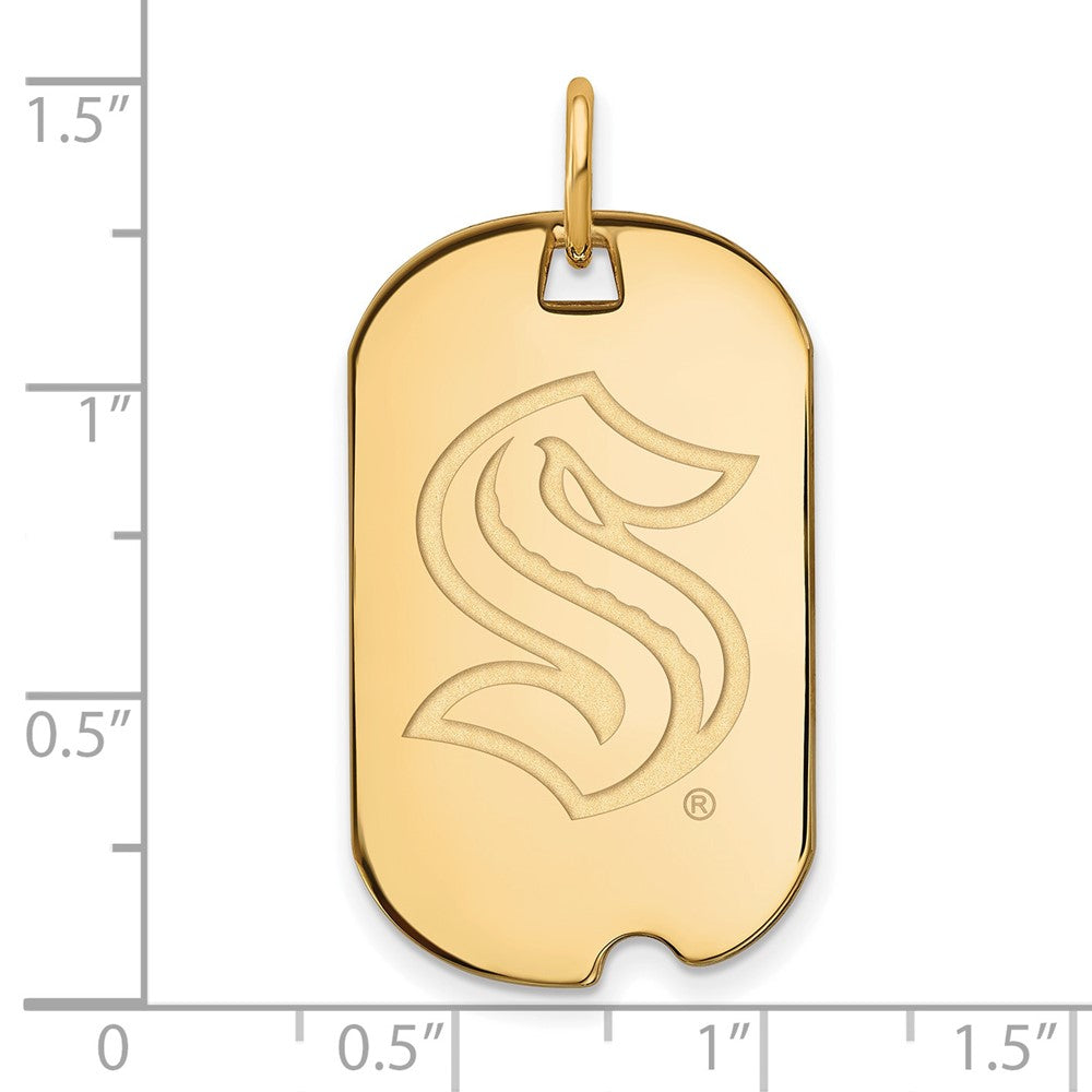 Alternate view of the 14K Yellow Gold NHL Seattle Kraken Small Dog Tag Pendant by The Black Bow Jewelry Co.