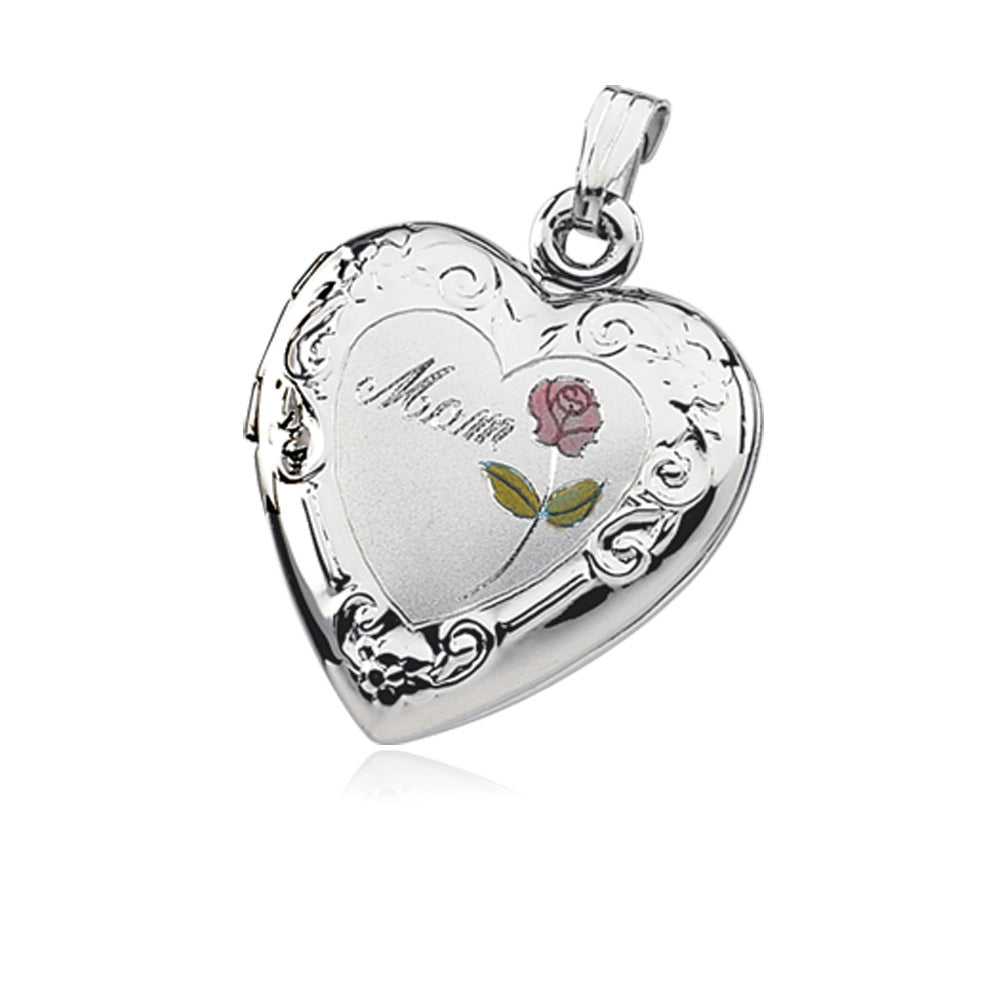 Sterling Silver Mom Heart Locket, Item P8213 by The Black Bow Jewelry Co.