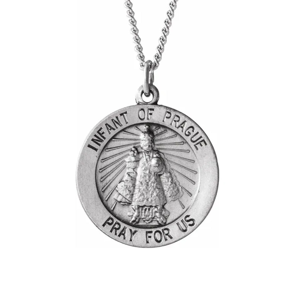 Sterling Silver 18mm infant of Prague Medal Necklace, 18 Inch, Item P8292 by The Black Bow Jewelry Co.