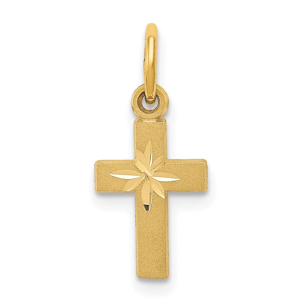 14k Yellow Gold, Dainty, Satin Cross Charm, Item P8327 by The Black Bow Jewelry Co.