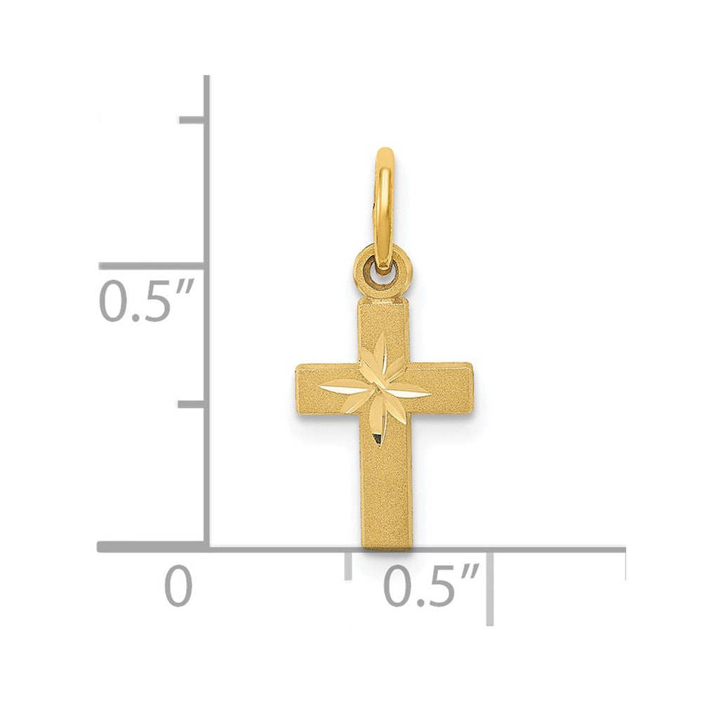 Alternate view of the 14k Yellow Gold, Dainty, Satin Cross Charm by The Black Bow Jewelry Co.
