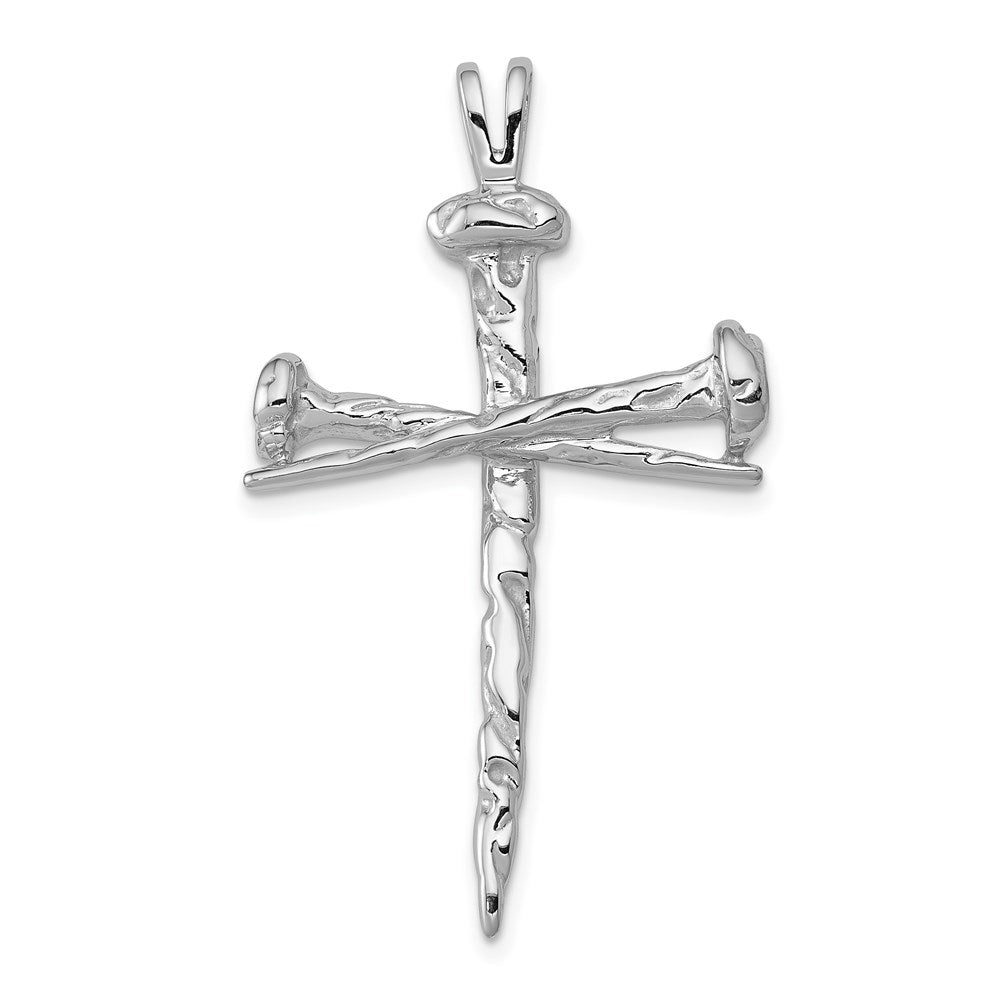Ladies 14k White Gold, Nail Cross Pendant 25 x 42mm, Item P8330 by The Black Bow Jewelry Co.
