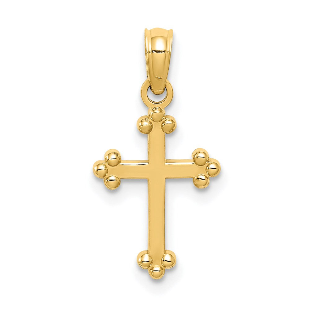 14k Yellow Gold, Dainty, Budded Cross Pendant, Item P8333 by The Black Bow Jewelry Co.