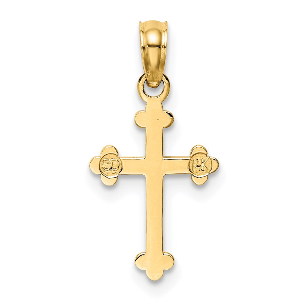 Alternate view of the 14k Yellow Gold, Dainty, Budded Cross Pendant by The Black Bow Jewelry Co.