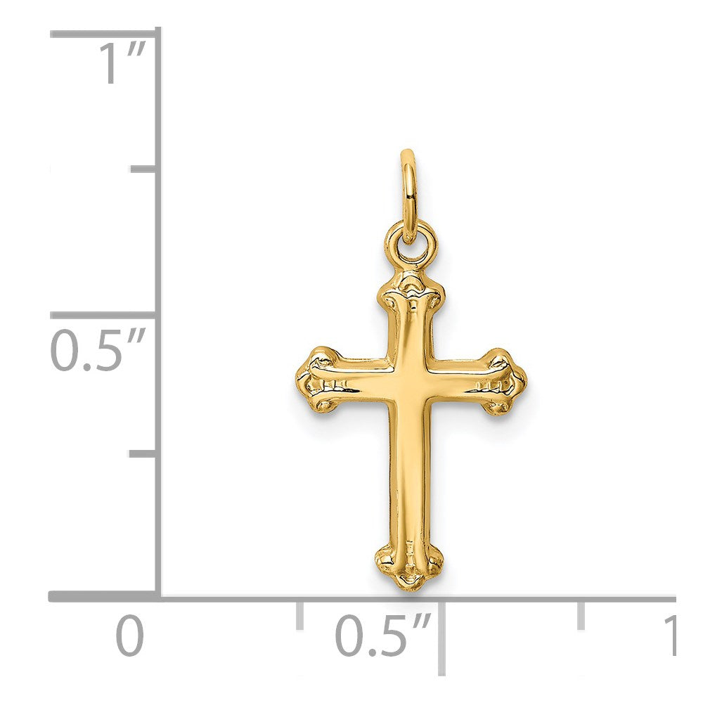 Alternate view of the 14k Yellow Gold Budded Cross Charm by The Black Bow Jewelry Co.