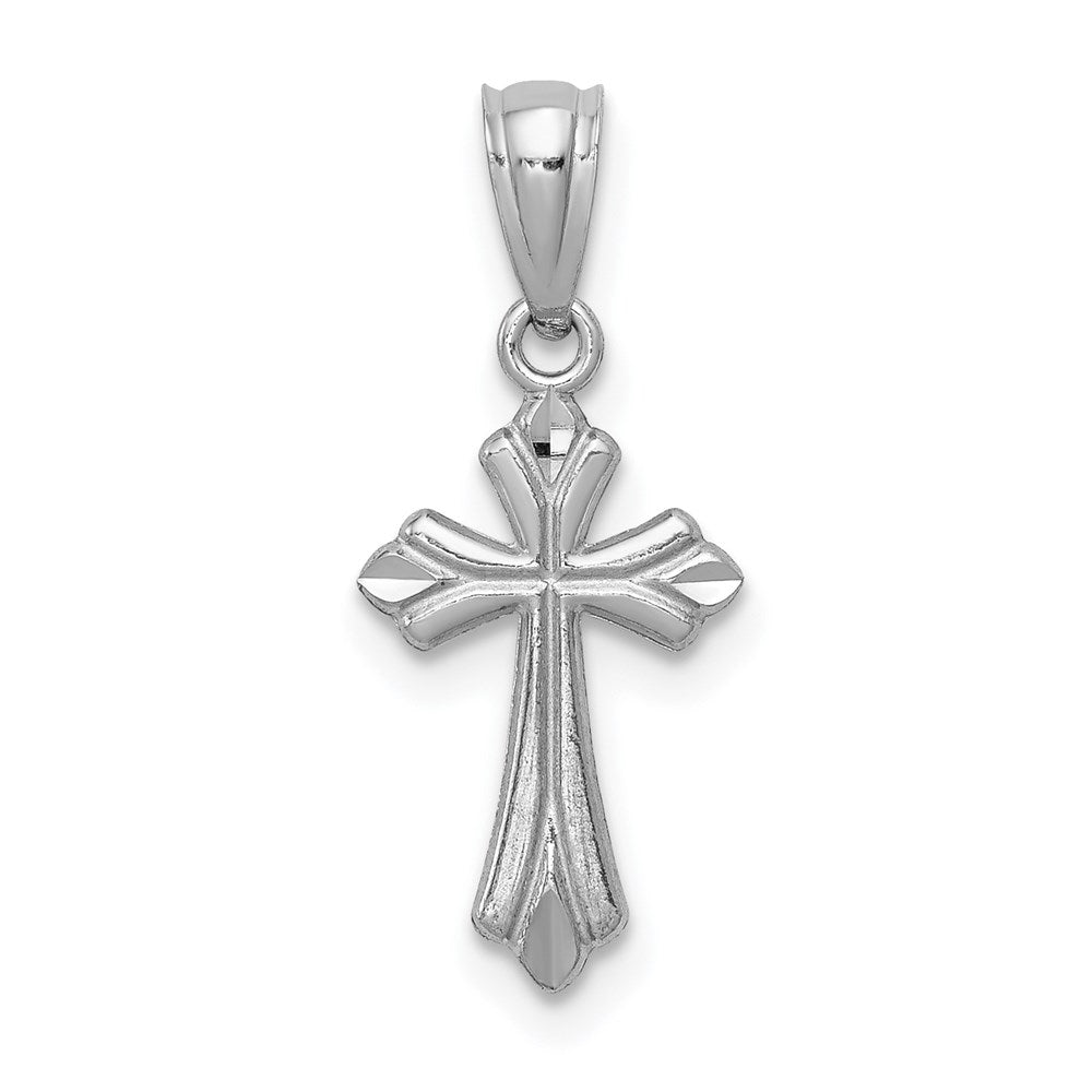 14k White Gold, Dainty, Budded Cross Pendant, Item P8335 by The Black Bow Jewelry Co.