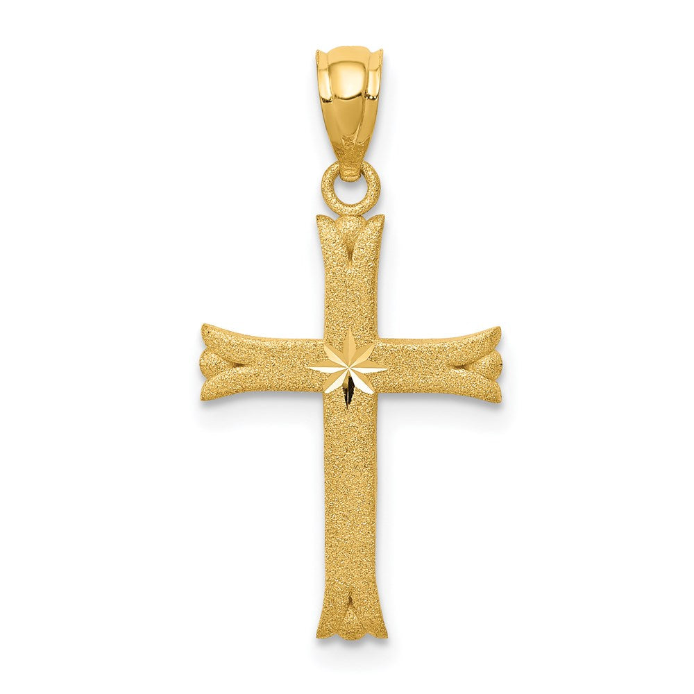 14k Yellow Gold Satin Budded Cross Pendant, Item P8336 by The Black Bow Jewelry Co.