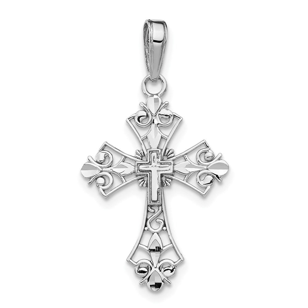 14k White Gold Filigree Cross Pendant, Item P8337 by The Black Bow Jewelry Co.