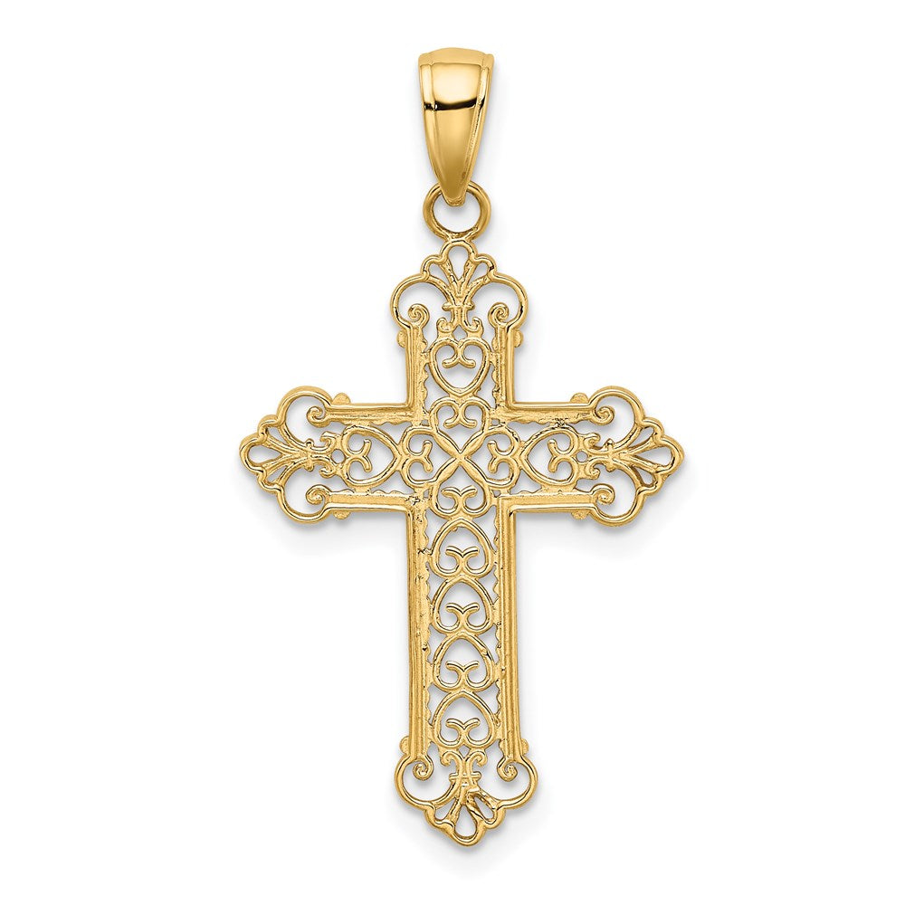 Alternate view of the 14k Yellow Gold Fleur de lis Cross Pendant, 19 x 35mm by The Black Bow Jewelry Co.