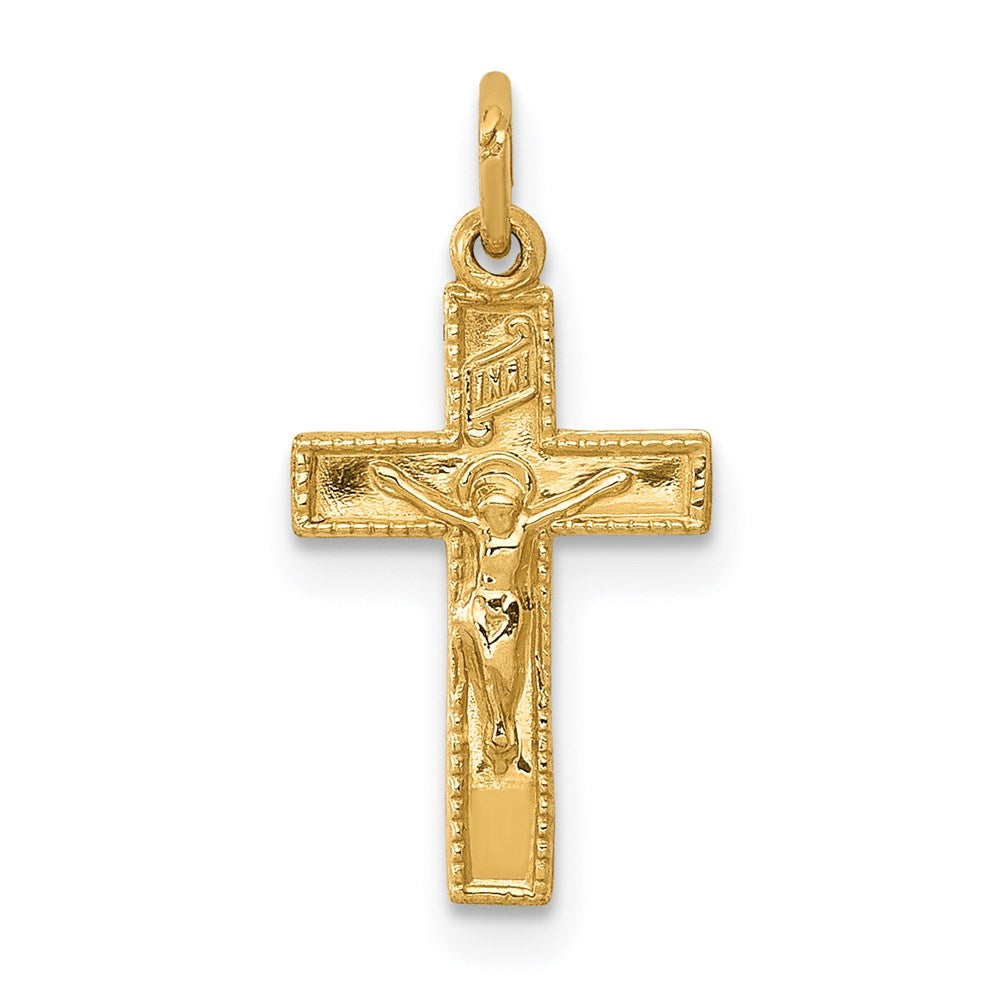14k Yellow Gold, INRI Crucifix Charm, Item P8341 by The Black Bow Jewelry Co.