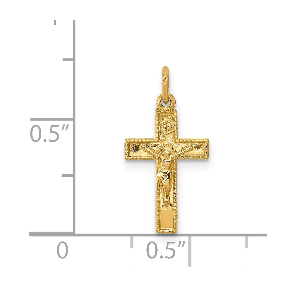 Alternate view of the 14k Yellow Gold, INRI Crucifix Charm by The Black Bow Jewelry Co.