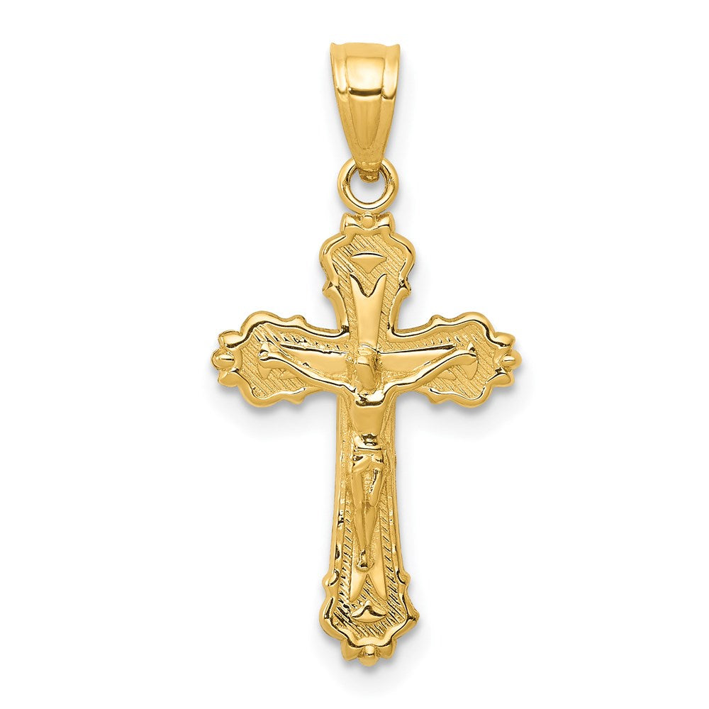 14k Yellow Gold, Budded Crucifix Pendant, Item P8342 by The Black Bow Jewelry Co.