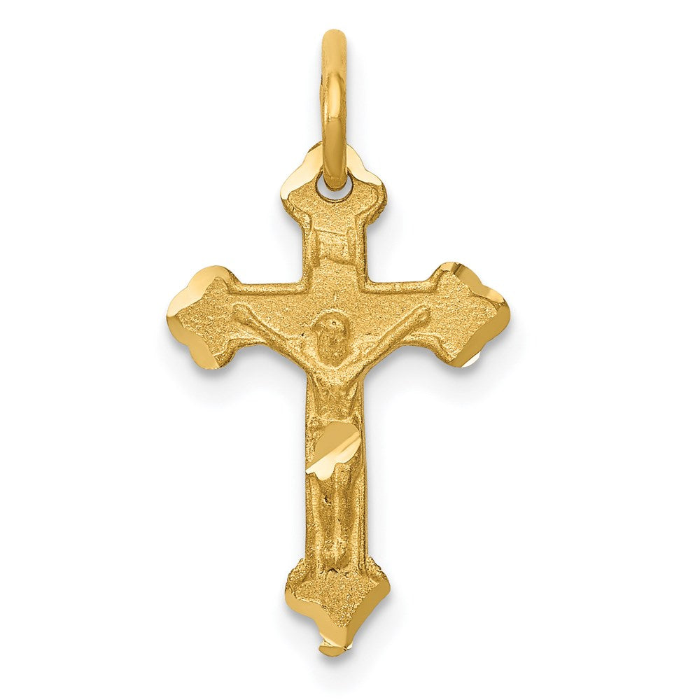 14k Yellow Gold, INRI Budded Crucifix Charm, Item P8343 by The Black Bow Jewelry Co.