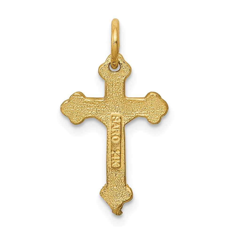 Alternate view of the 14k Yellow Gold, INRI Budded Crucifix Charm by The Black Bow Jewelry Co.