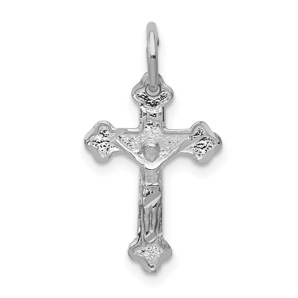 14k White Gold, INRI Budded Crucifix Charm, Item P8344 by The Black Bow Jewelry Co.