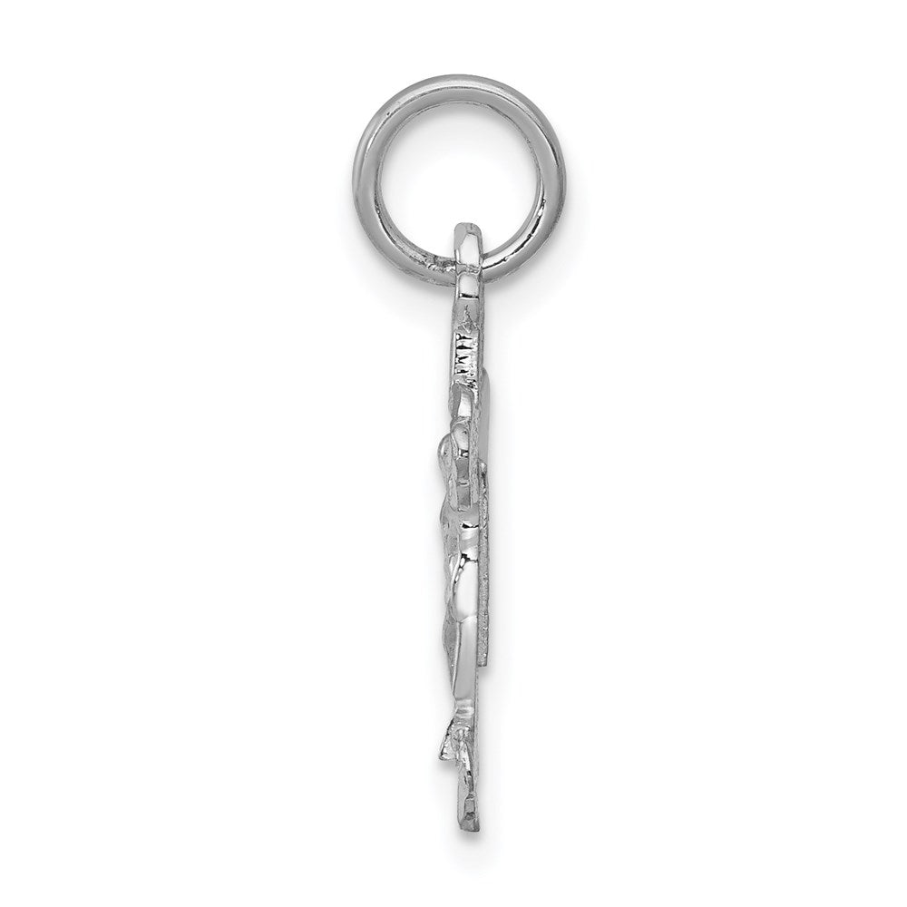 Alternate view of the 14k White Gold, INRI Budded Crucifix Charm by The Black Bow Jewelry Co.