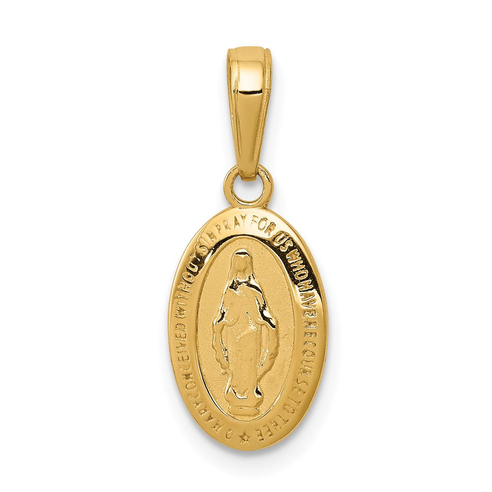 14k Yellow Gold, Small Solid Oval Miraculous Medal Pendant, 8 x 20mm, Item P8347 by The Black Bow Jewelry Co.