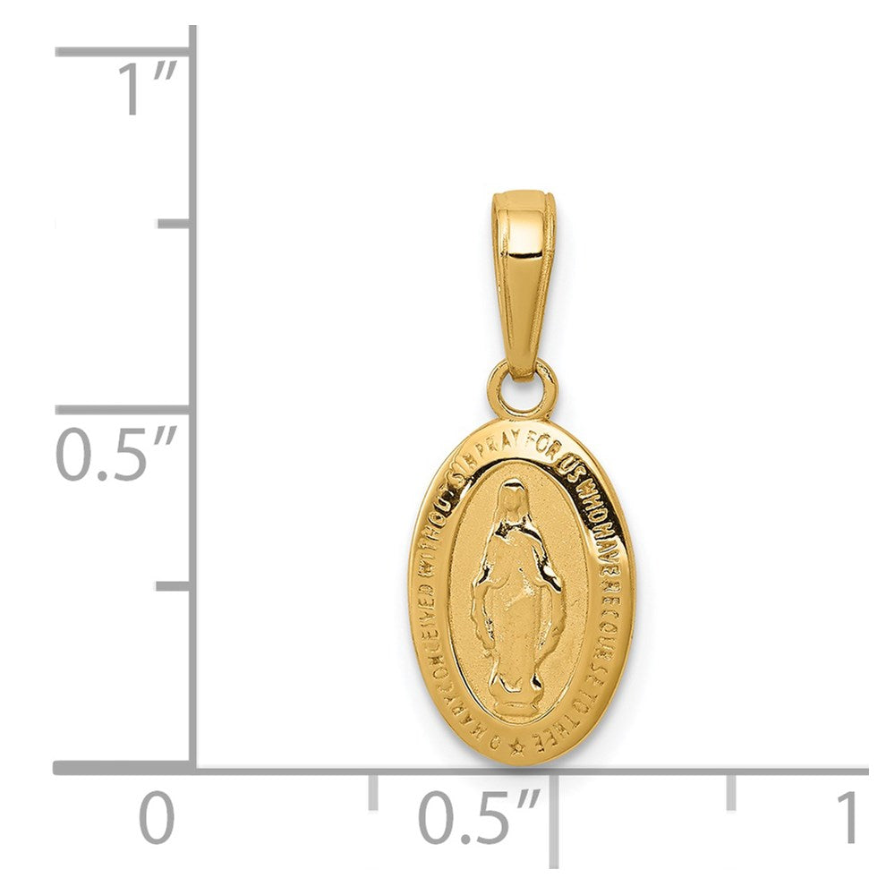 Alternate view of the 14k Yellow Gold, Small Solid Oval Miraculous Medal Pendant, 8 x 20mm by The Black Bow Jewelry Co.