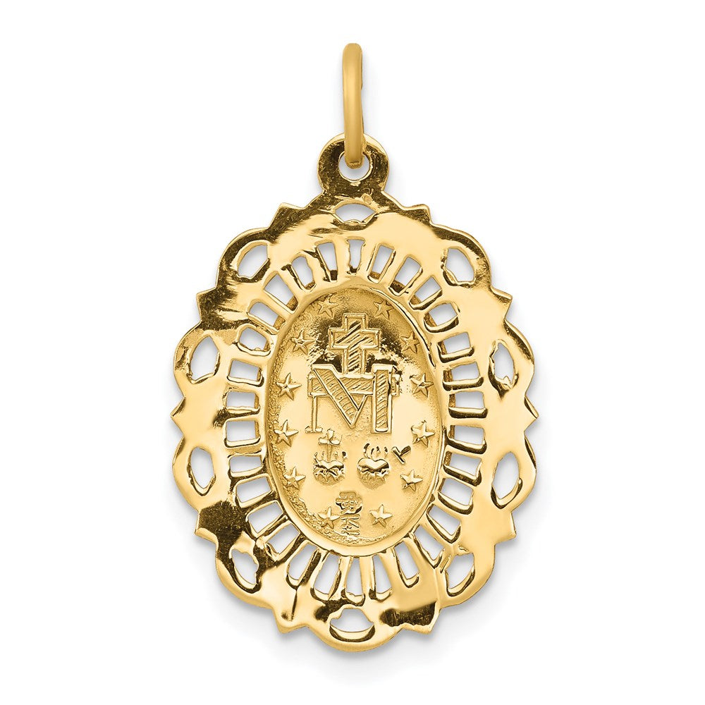 Alternate view of the 14k Yellow Gold, Oval Filigree Miraculous Medal Charm, 15 x 25mm by The Black Bow Jewelry Co.