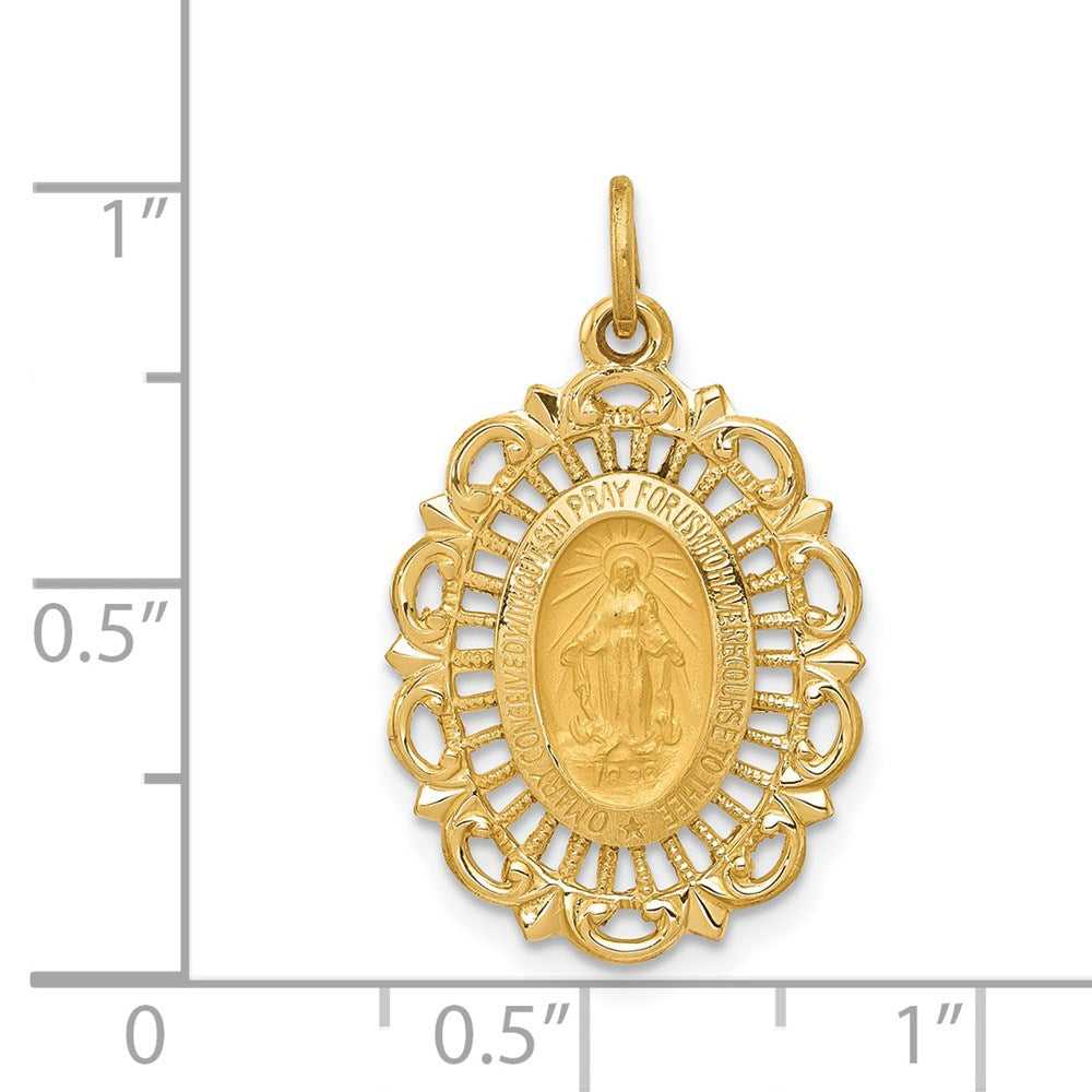 Alternate view of the 14k Yellow Gold, Oval Filigree Miraculous Medal Charm, 15 x 25mm by The Black Bow Jewelry Co.