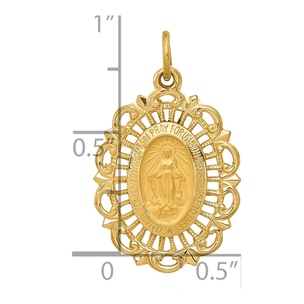 Alternate view of the 14k Yellow Gold, Oval Filigree Miraculous Medal Charm, 15 x 22mm by The Black Bow Jewelry Co.