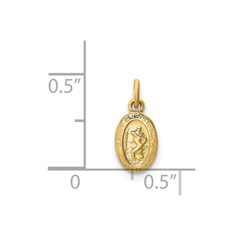 Alternate view of the 14k Yellow Gold, Tiny Saint Christopher Medal Pendant Enhancer by The Black Bow Jewelry Co.