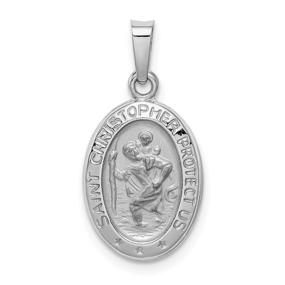 14k White Gold Saint Christopher Oval Medal Pendant, 11 x 22mm, Item P8350 by The Black Bow Jewelry Co.