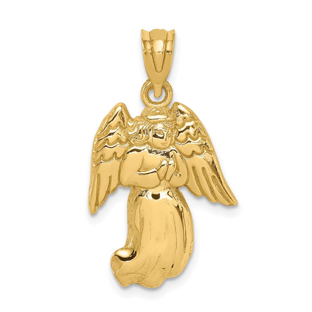14k Yellow Gold Polished Praying Angel Pendant, Item P8361 by The Black Bow Jewelry Co.