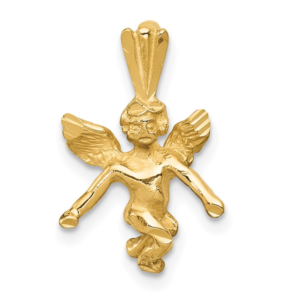 14k Yellow Gold 3D Diamond Cut Angel Pendant, Item P8362 by The Black Bow Jewelry Co.