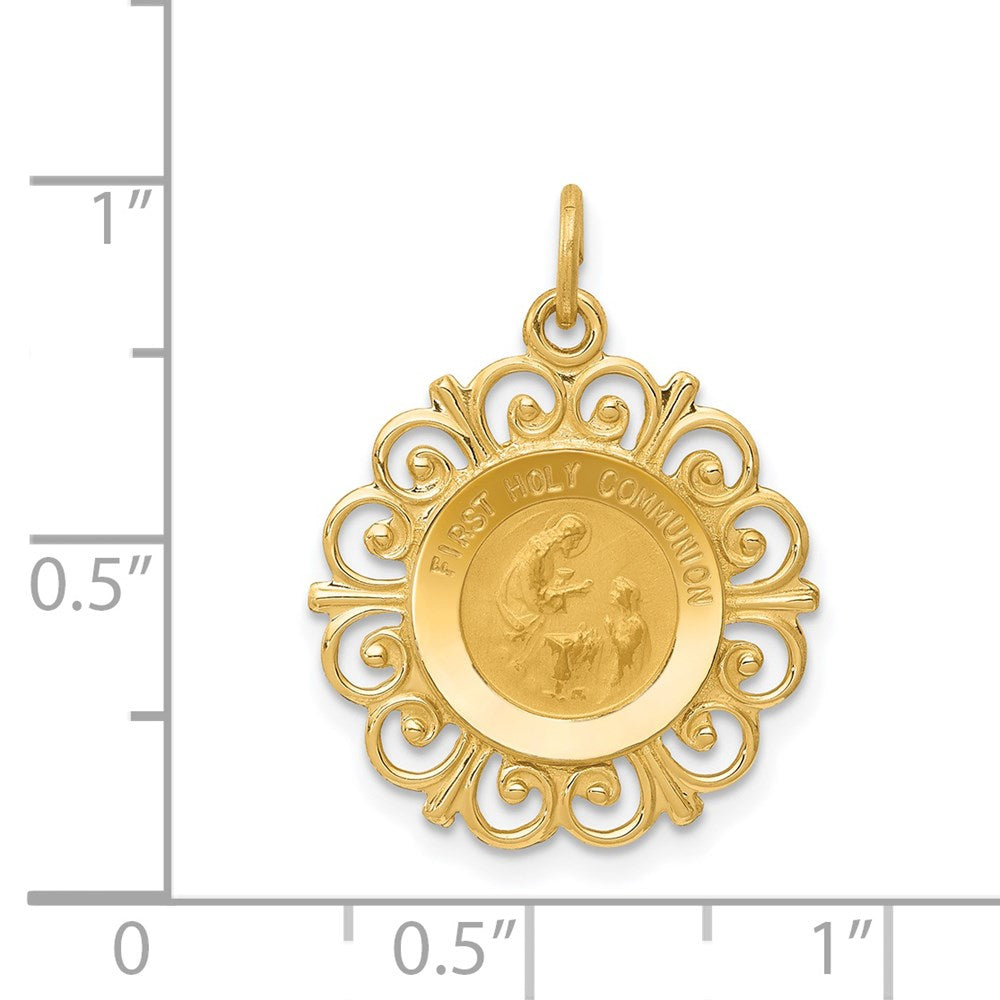 Alternate view of the 14k Yellow Gold First Holy Communion Filigree Charm by The Black Bow Jewelry Co.