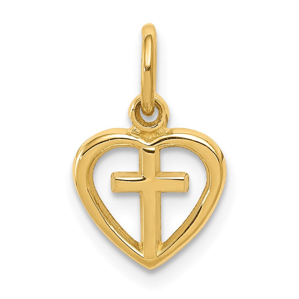 14k Yellow Gold Cross in Heart Charm, Item P8380 by The Black Bow Jewelry Co.
