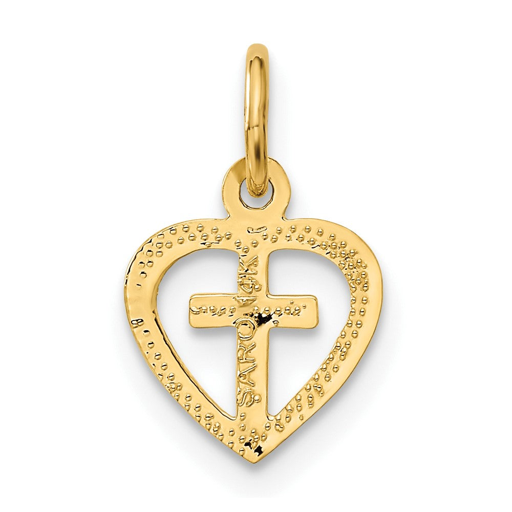 Alternate view of the 14k Yellow Gold Cross in Heart Charm by The Black Bow Jewelry Co.