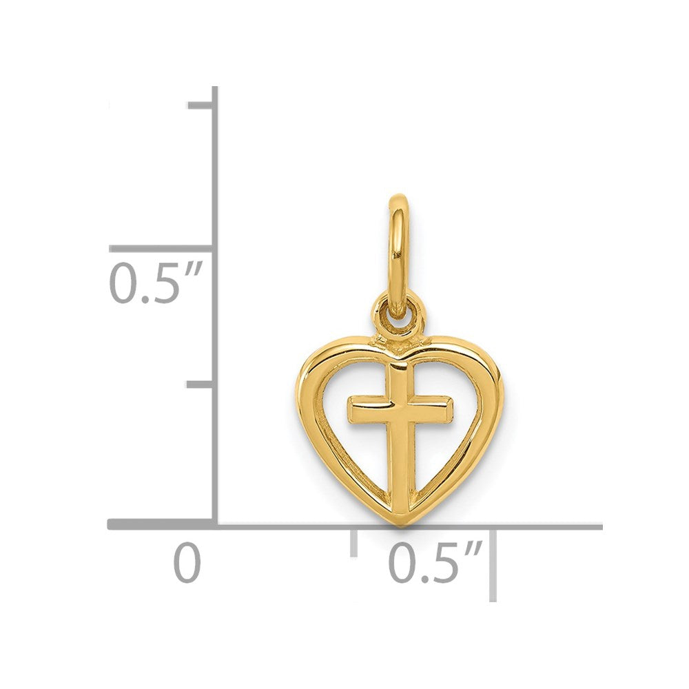 Alternate view of the 14k Yellow Gold Cross in Heart Charm by The Black Bow Jewelry Co.