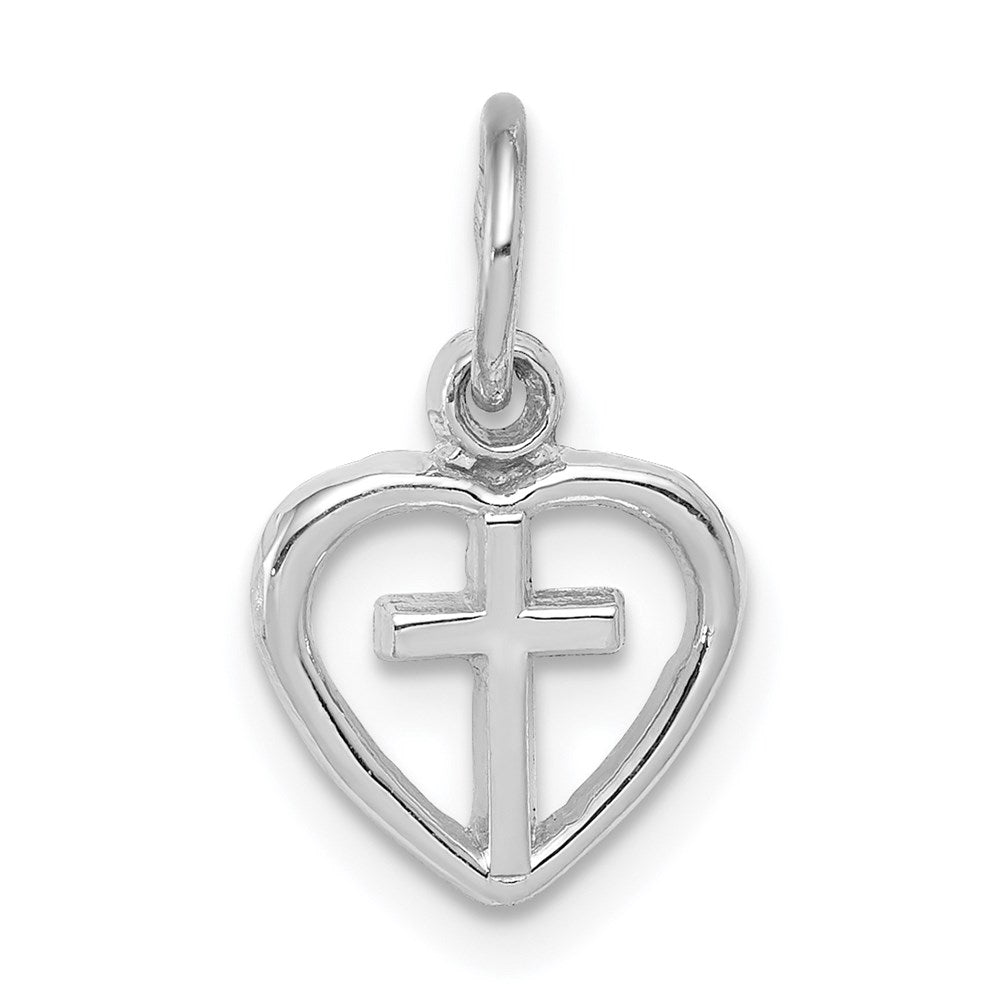 14k White Gold Cross in Heart Charm, 9mm, Item P8381 by The Black Bow Jewelry Co.