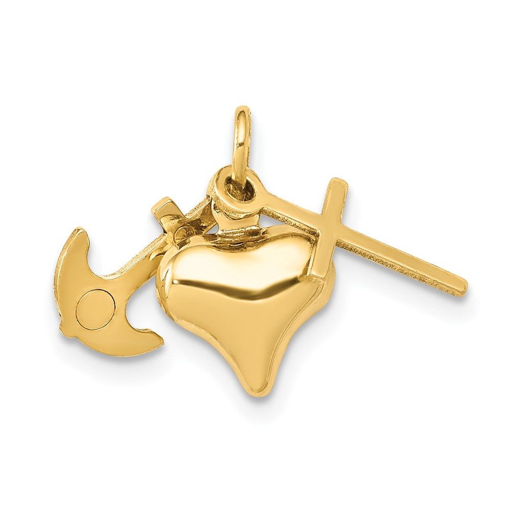 14k Yellow Gold, Small Faith, Hope and Charity Charm, Item P8382 by The Black Bow Jewelry Co.