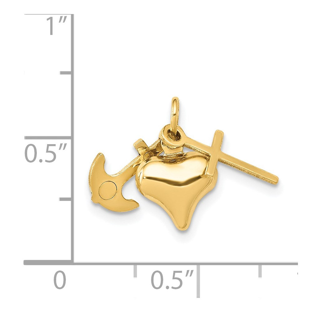 Alternate view of the 14k Yellow Gold, Small Faith, Hope and Charity Charm by The Black Bow Jewelry Co.