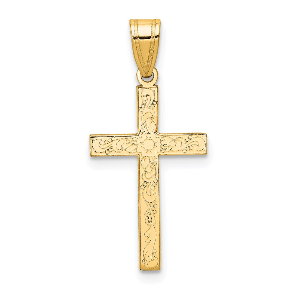 14k Yellow Gold, Floral, Latin Cross Pendant, Item P8406 by The Black Bow Jewelry Co.