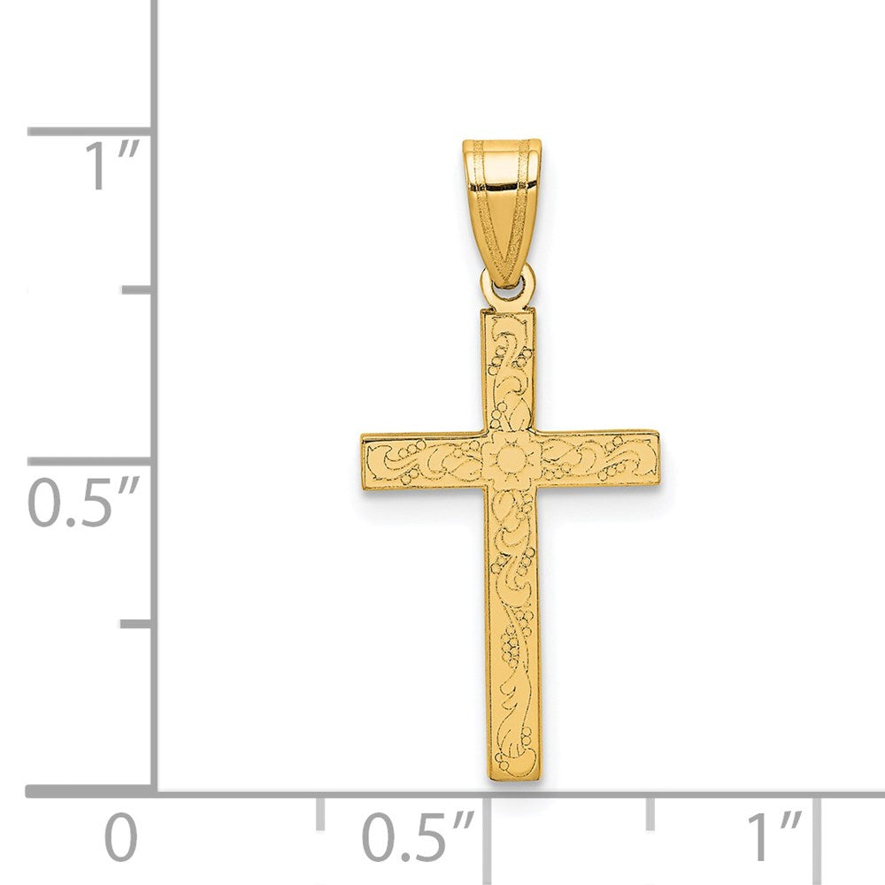 Alternate view of the 14k Yellow Gold, Floral, Latin Cross Pendant by The Black Bow Jewelry Co.
