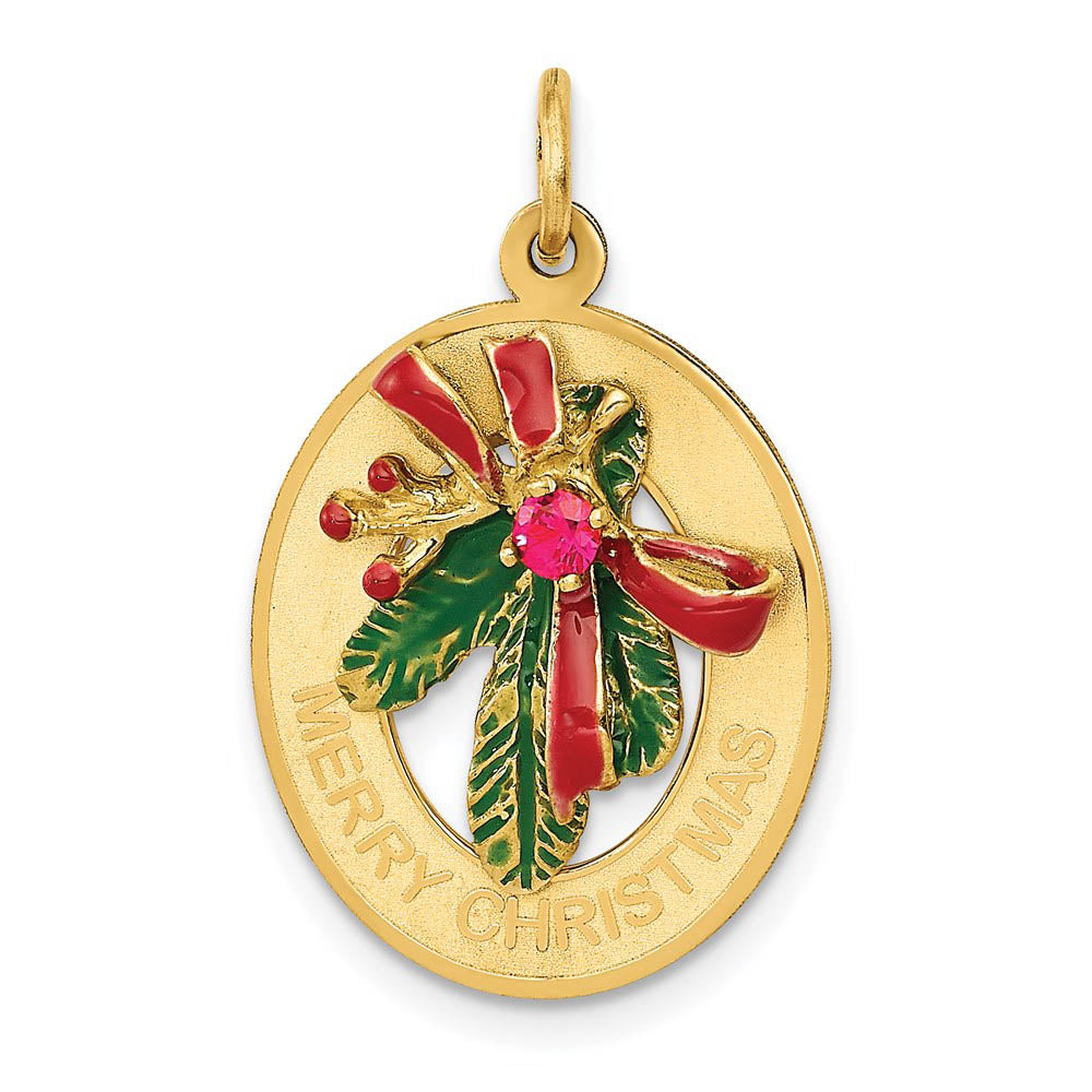 14k Yellow Gold, CZ & Enameled Mistletoe Charm, Item P8417 by The Black Bow Jewelry Co.
