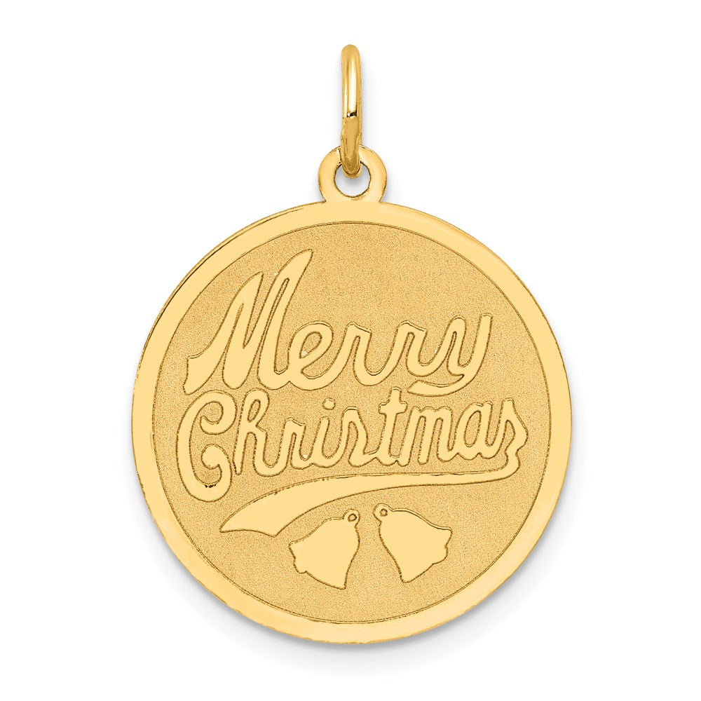 14k Yellow Gold, Merry Christmas Round Disc Charm, 19mm (3/4 inch), Item P8422 by The Black Bow Jewelry Co.