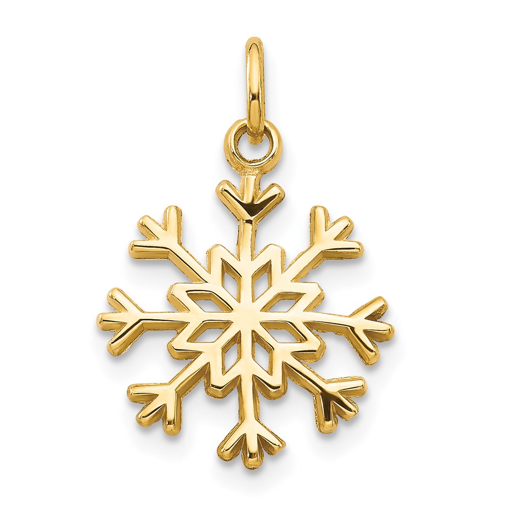 14k Yellow Gold Polished Snowflake Charm, Item P8428 by The Black Bow Jewelry Co.