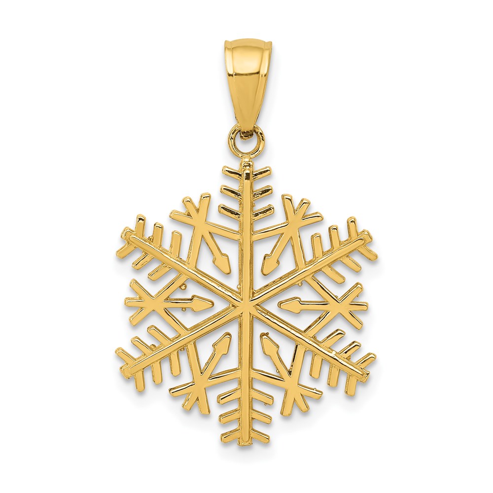 14k Yellow Gold 3D Aspen Snowflake Pendant, 3/4 Inch, Item P8438 by The Black Bow Jewelry Co.