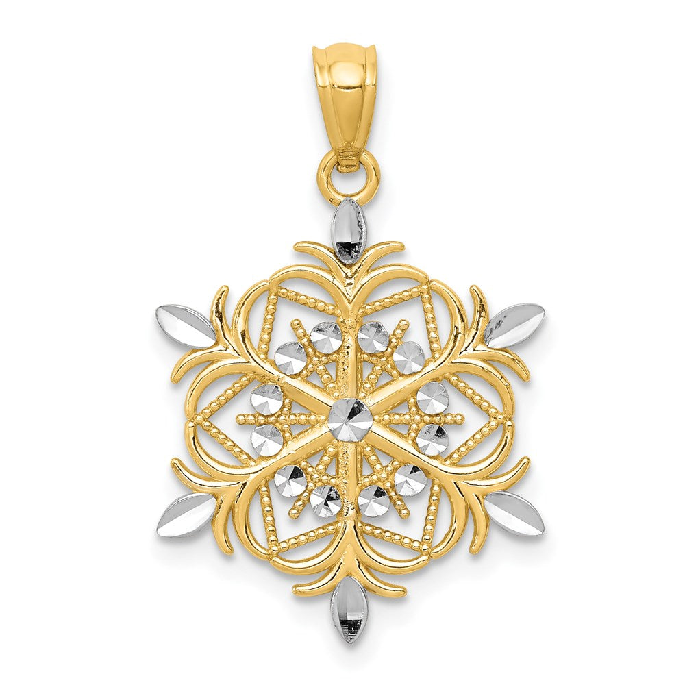 14k Yellow Gold and Rhodium Snowflake Pendant, Item P8482 by The Black Bow Jewelry Co.