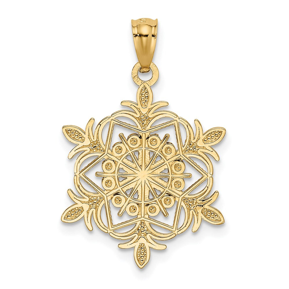 Alternate view of the 14k Yellow Gold and Rhodium Snowflake Pendant by The Black Bow Jewelry Co.