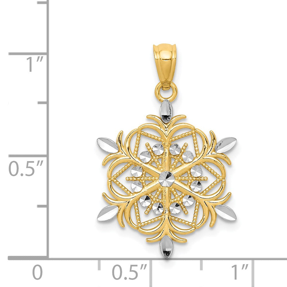 Alternate view of the 14k Yellow Gold and Rhodium Snowflake Pendant by The Black Bow Jewelry Co.