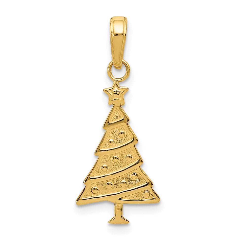 14k Yellow Gold Christmas Tree and Garland Pendant, 3/4 Inch, Item P8504 by The Black Bow Jewelry Co.