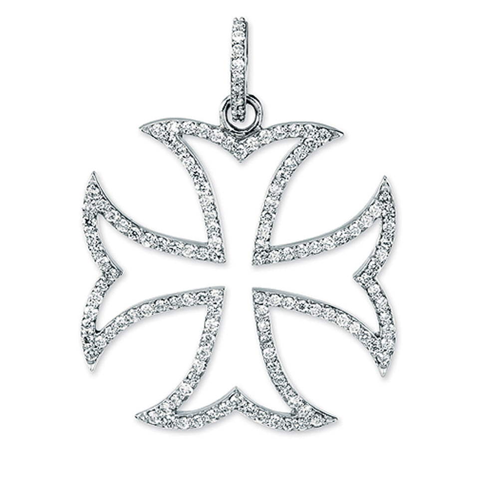 14k White Gold and Diamond Maltese Cross Pendant, Item P8664 by The Black Bow Jewelry Co.