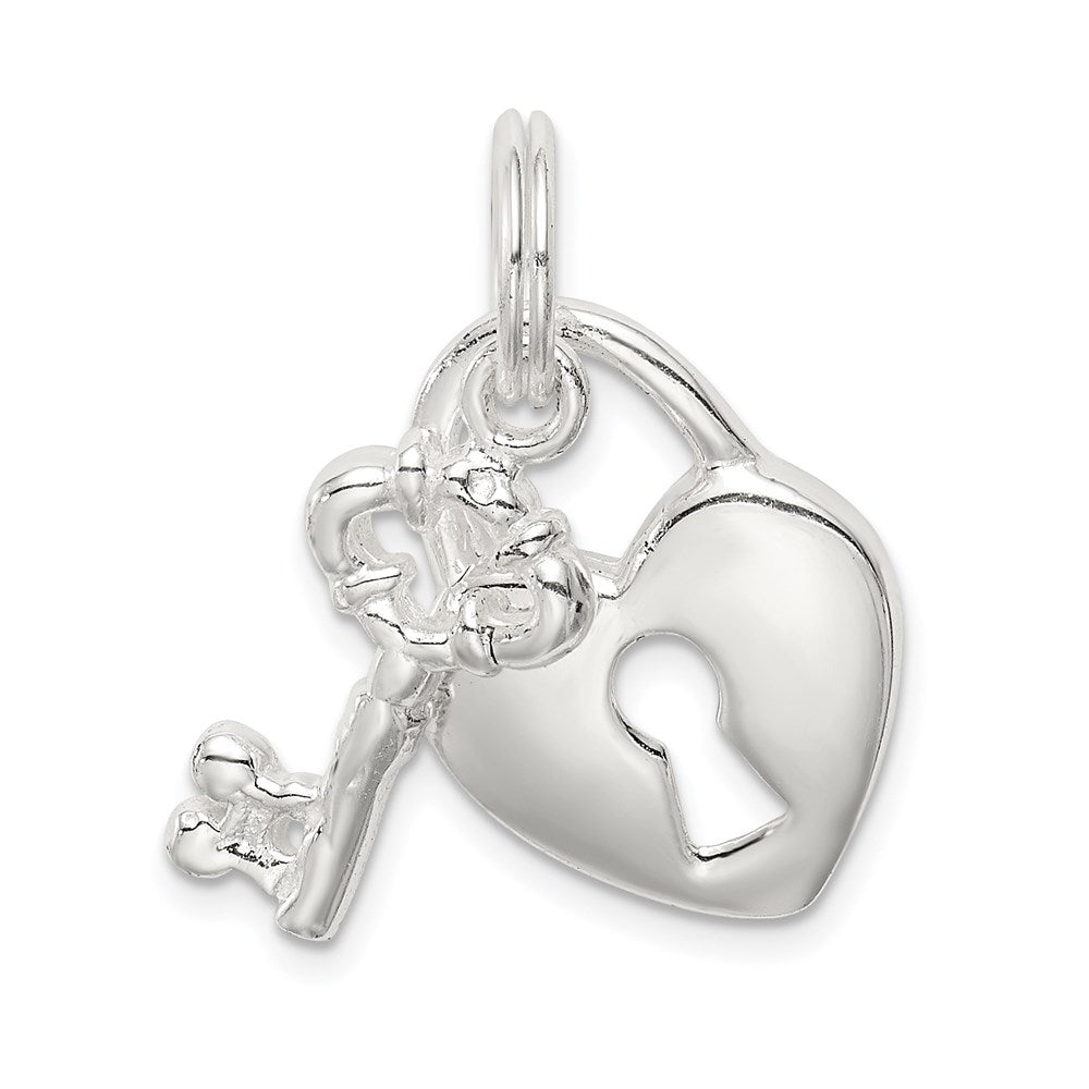 Sterling Silver Heart Lock and Key Charm, Item P8672 by The Black Bow Jewelry Co.