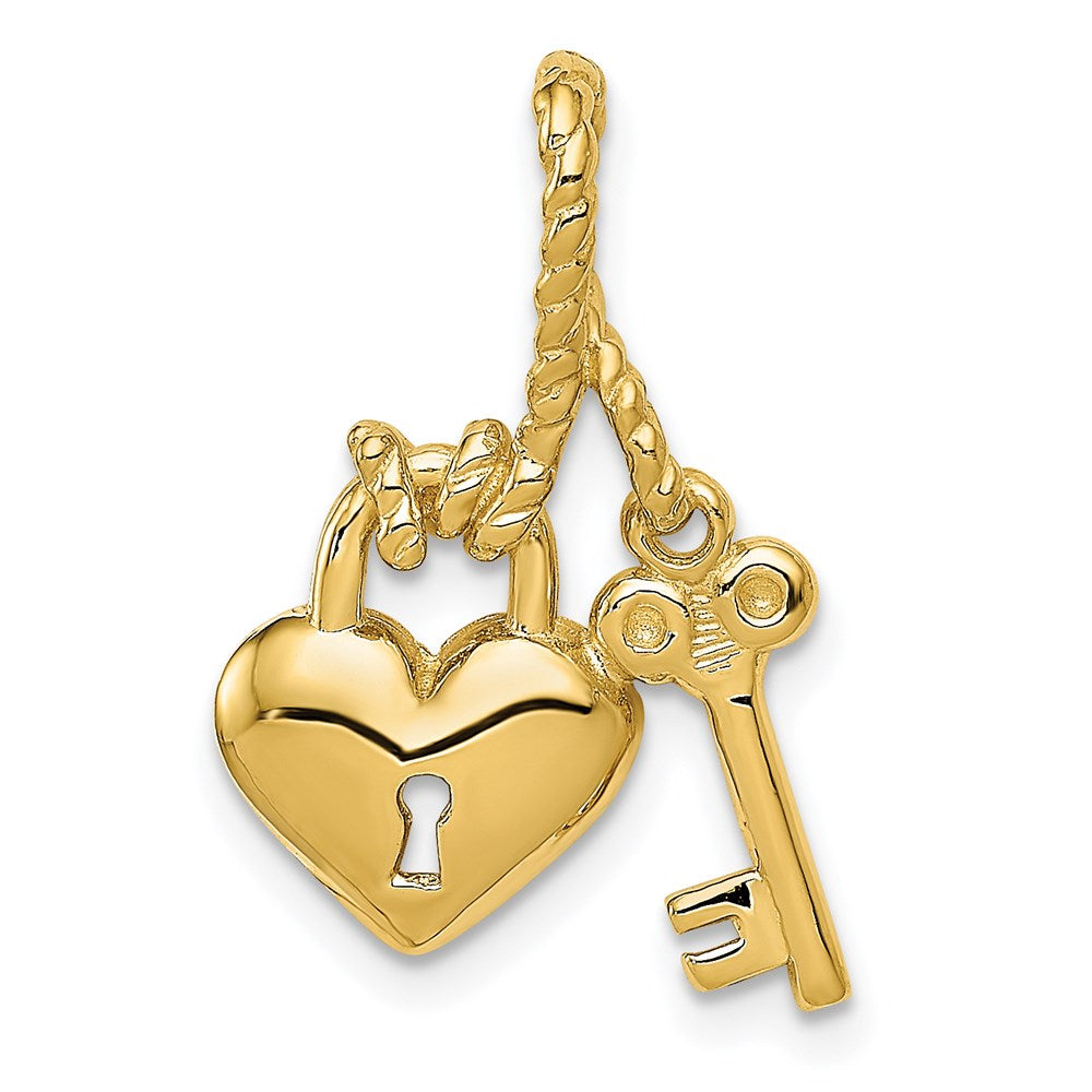 14k Yellow Gold Heart and Key Slide Pendant, Item P8675 by The Black Bow Jewelry Co.