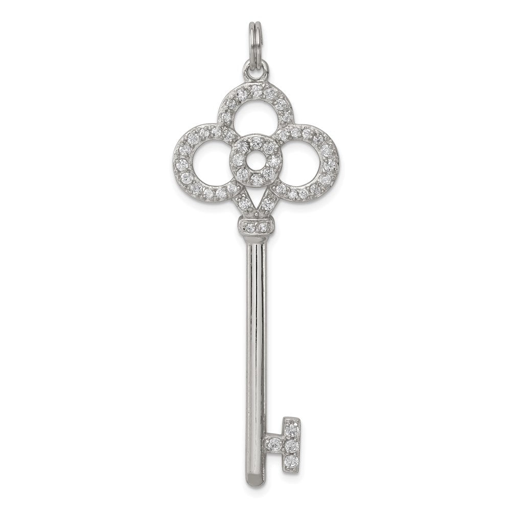 Sterling Silver Four Ring Cubic Zirconia Key Pendant, 1 7/8 Inch, Item P8696 by The Black Bow Jewelry Co.